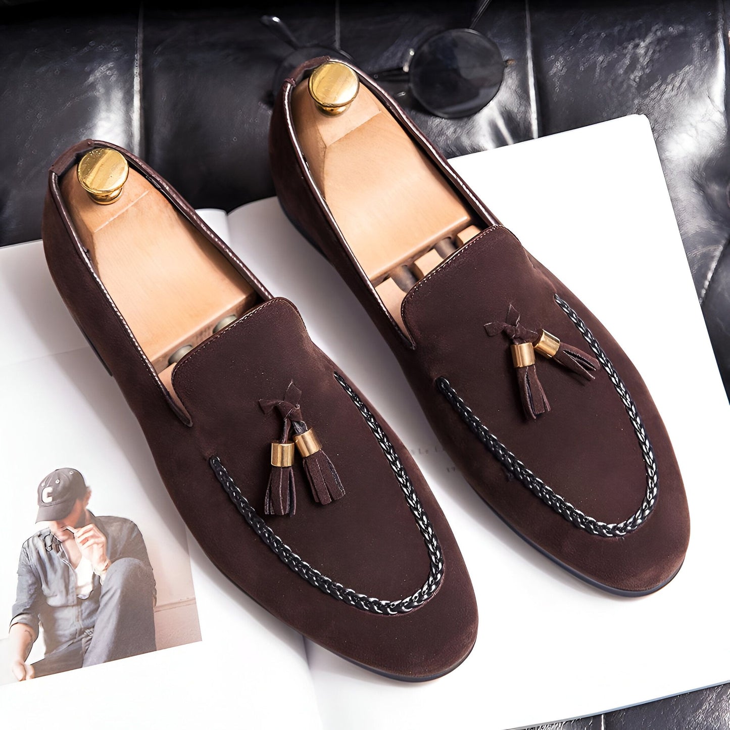 Aurora Mocassins homme daim marron torsade glands