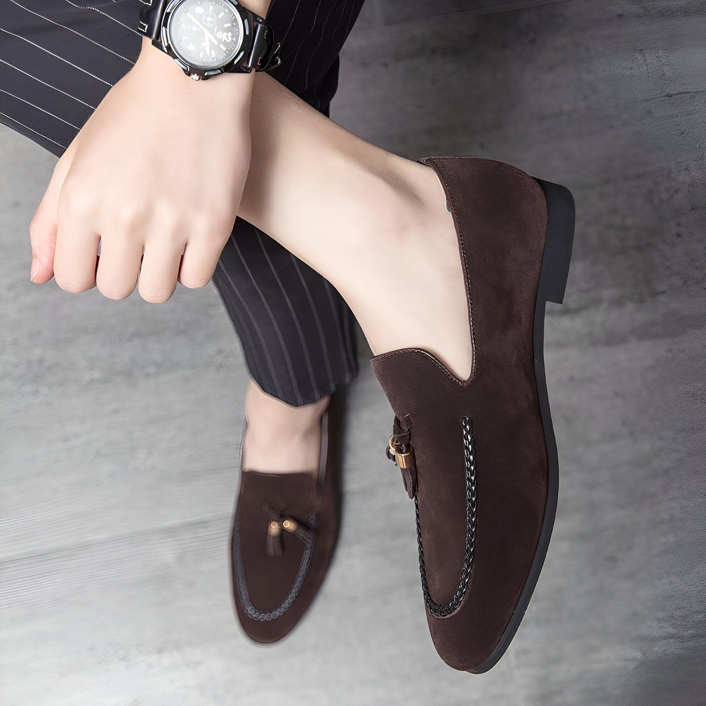 Aurora Mocassins homme daim marron torsade glands