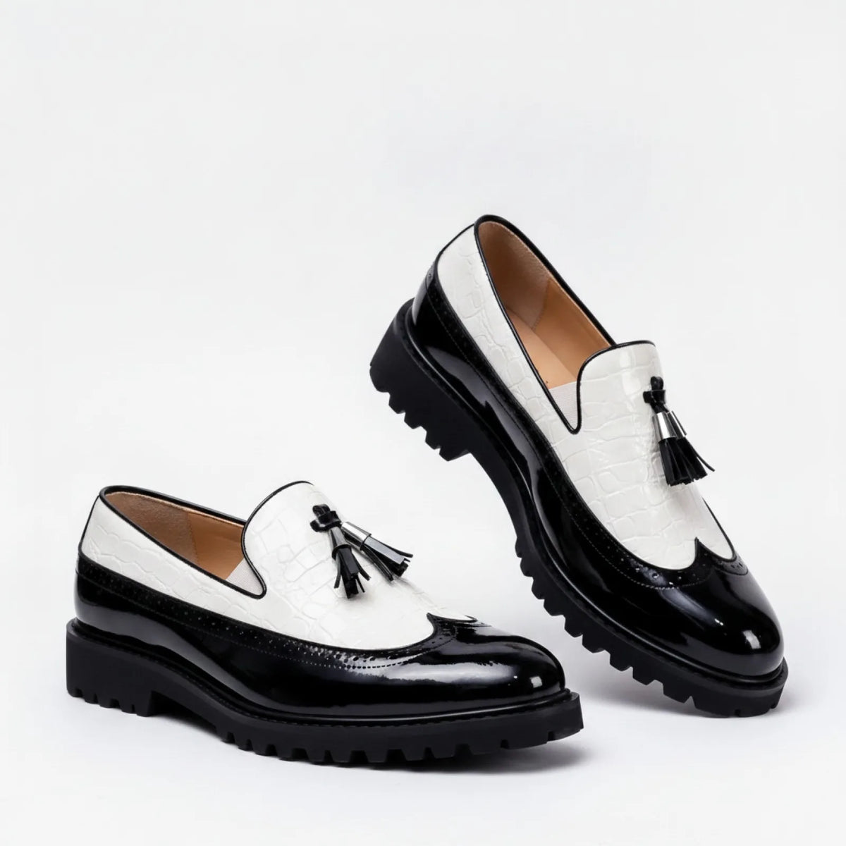 Mocassins Homme Vernis Glands Noir & Blanc Edition