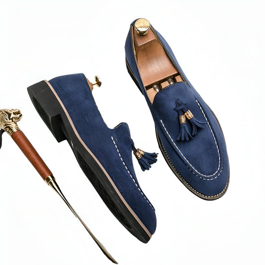 Mocassins Homme Bleu – Daim Effet Pompons Signature