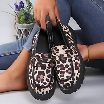 Chic Mocassins Léopard Semelles Épaisses Femme Confort