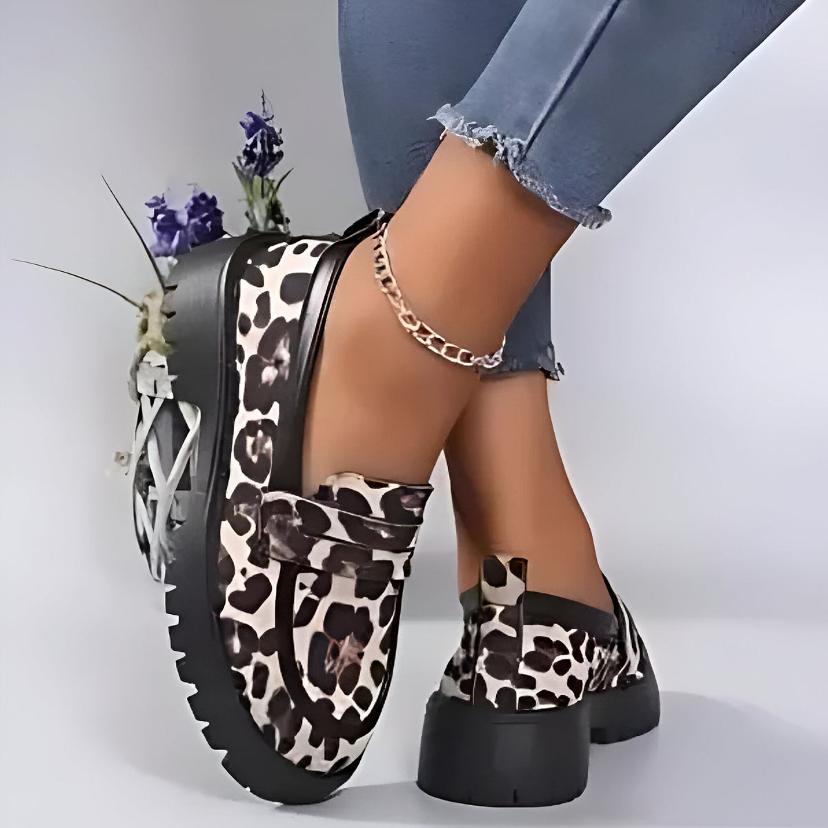 Chic Mocassins Léopard Semelles Épaisses Femme Confort