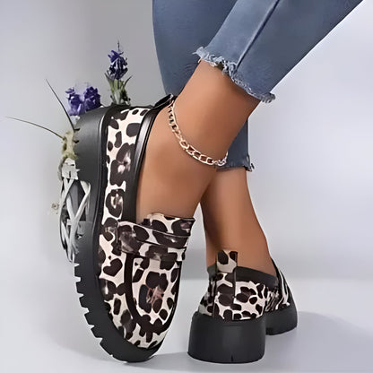 Chic Mocassins Léopard Semelles Épaisses Femme Confort