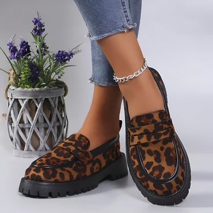 Chic Mocassins Léopard Semelles Épaisses Femme Confort