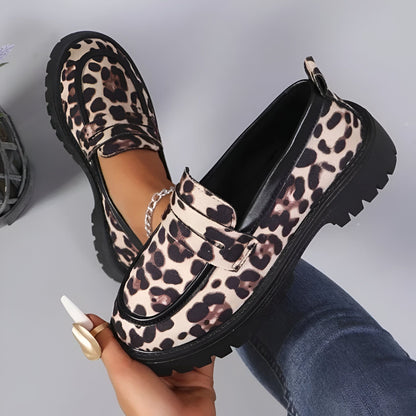 Chic Mocassins Léopard Semelles Épaisses Femme Confort