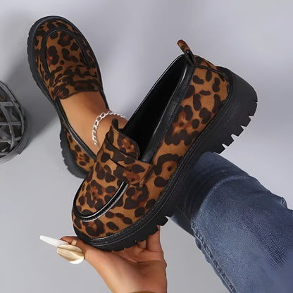 Chic Mocassins Léopard Semelles Épaisses Femme Confort