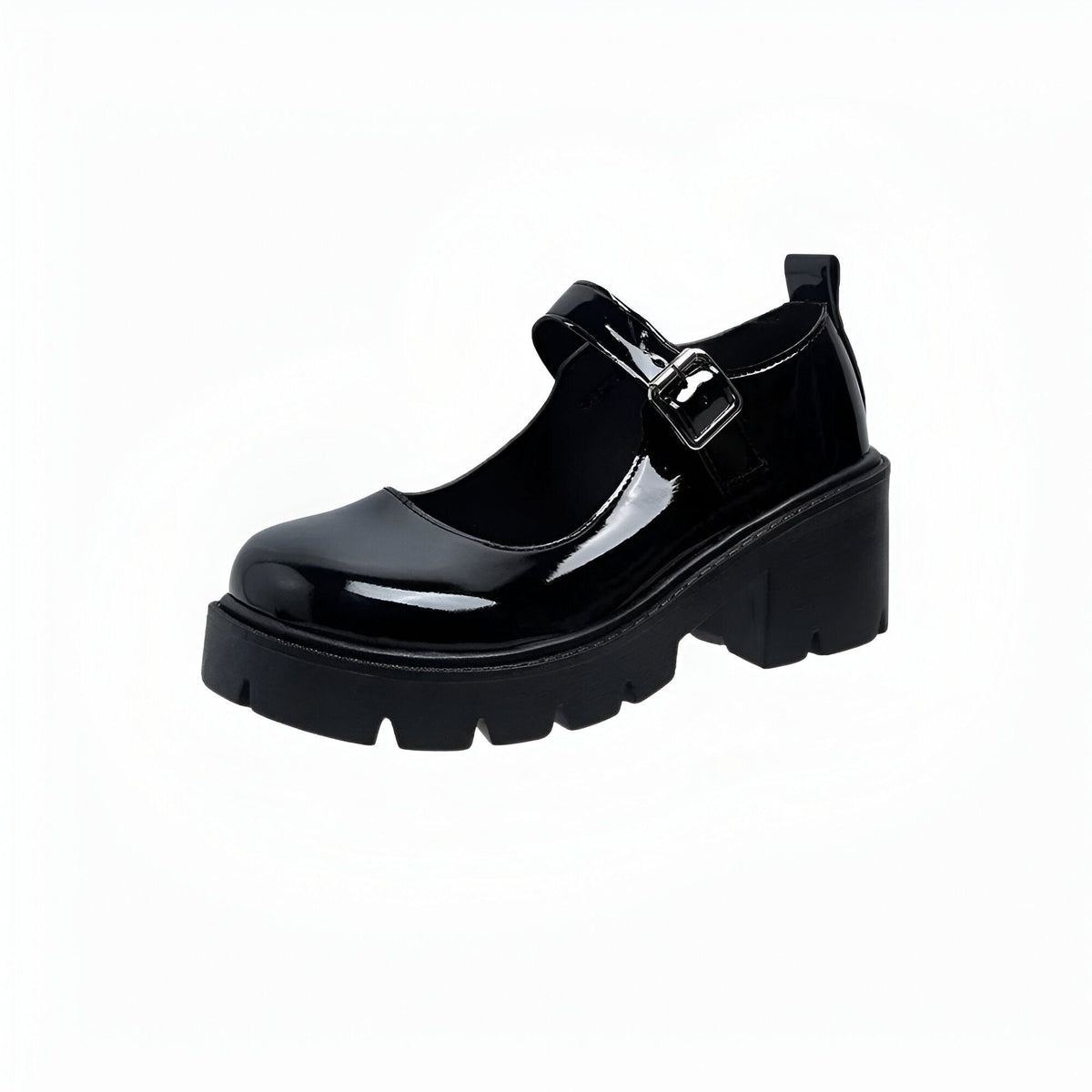 Luxe Mocassins Mary Jane vernis noir semelle épaisse