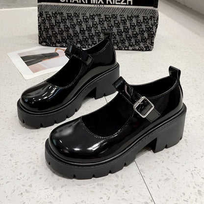 Luxe Mocassins Mary Jane vernis noir semelle épaisse