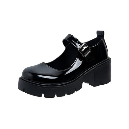 Luxe Mocassins Mary Jane vernis noir semelle épaisse