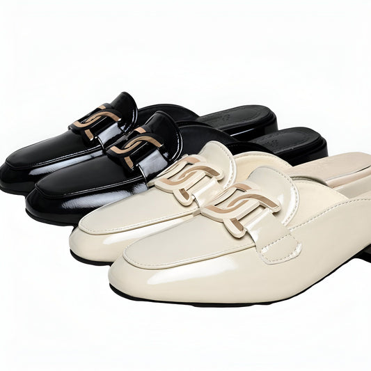 NovaChic Mocassins Mules Femme Cuir Vernis Talon Carré