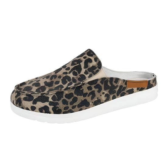 Luxe Mocassins Mules Femme Léopard Toile Semelle Épaisse