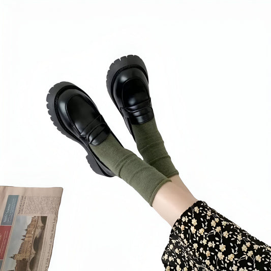 Vogue Mocassins noirs femme talon carré semelle épaisse