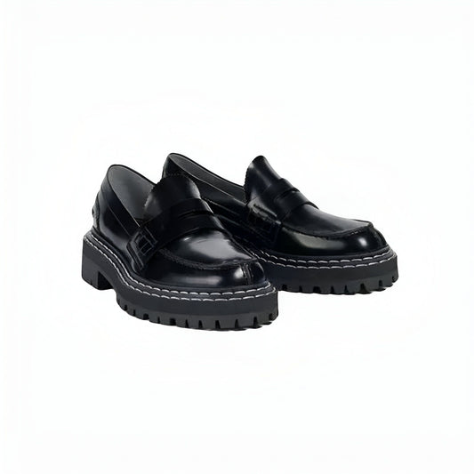 TBMocassins noirs femme semelle épaisse cuir synthétique