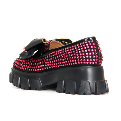 Mocassins femme plateforme Papillon strass rose-Couture
