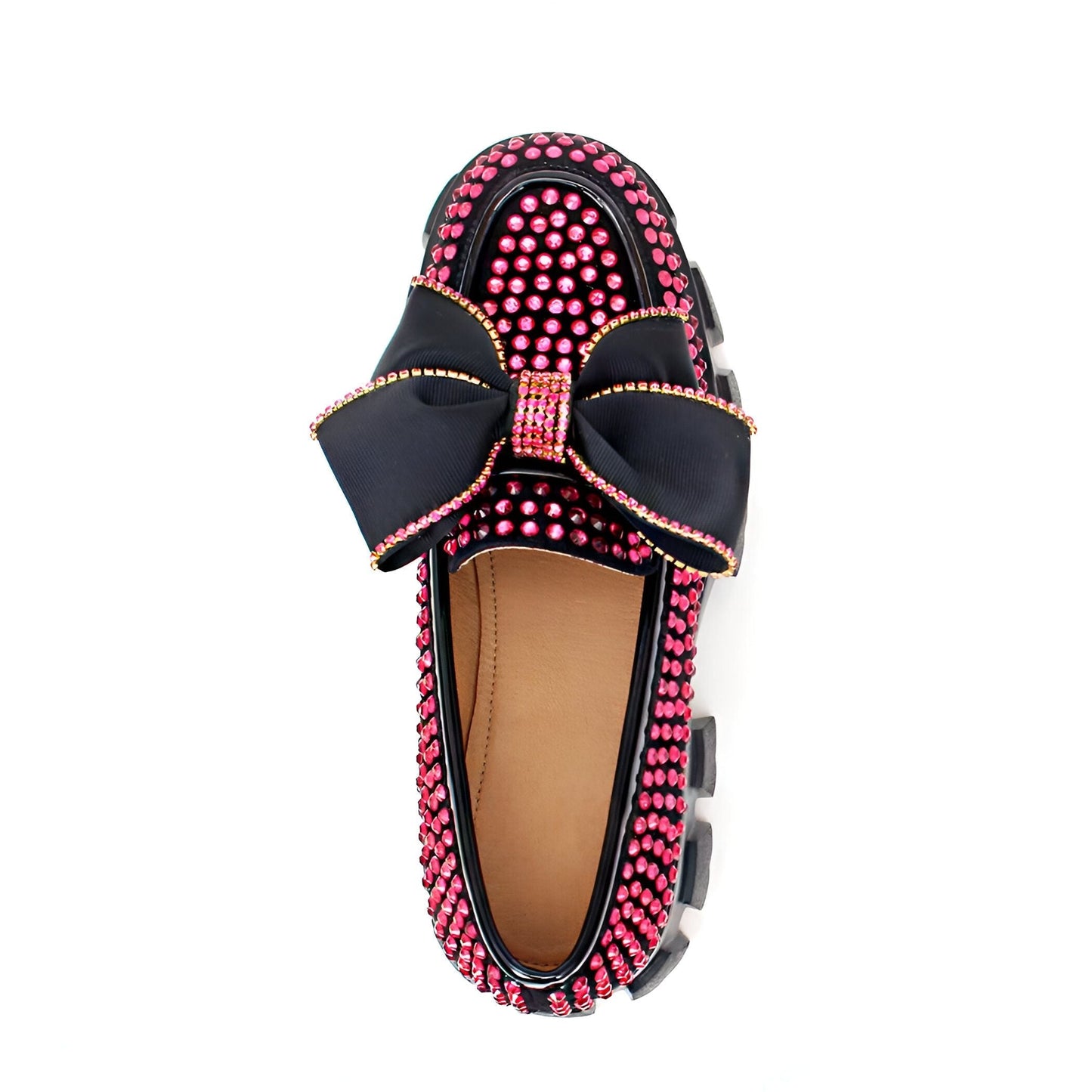 Mocassins femme plateforme Papillon strass rose-Couture
