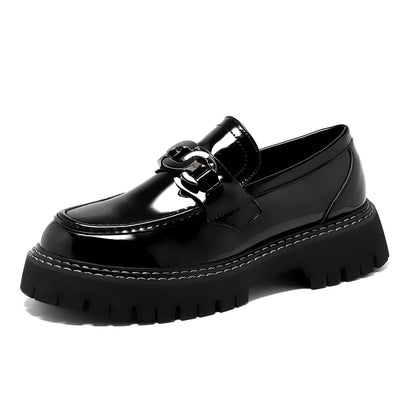 LuxeBrand Mocassins Plateforme Noir Cuir Verni Homme
