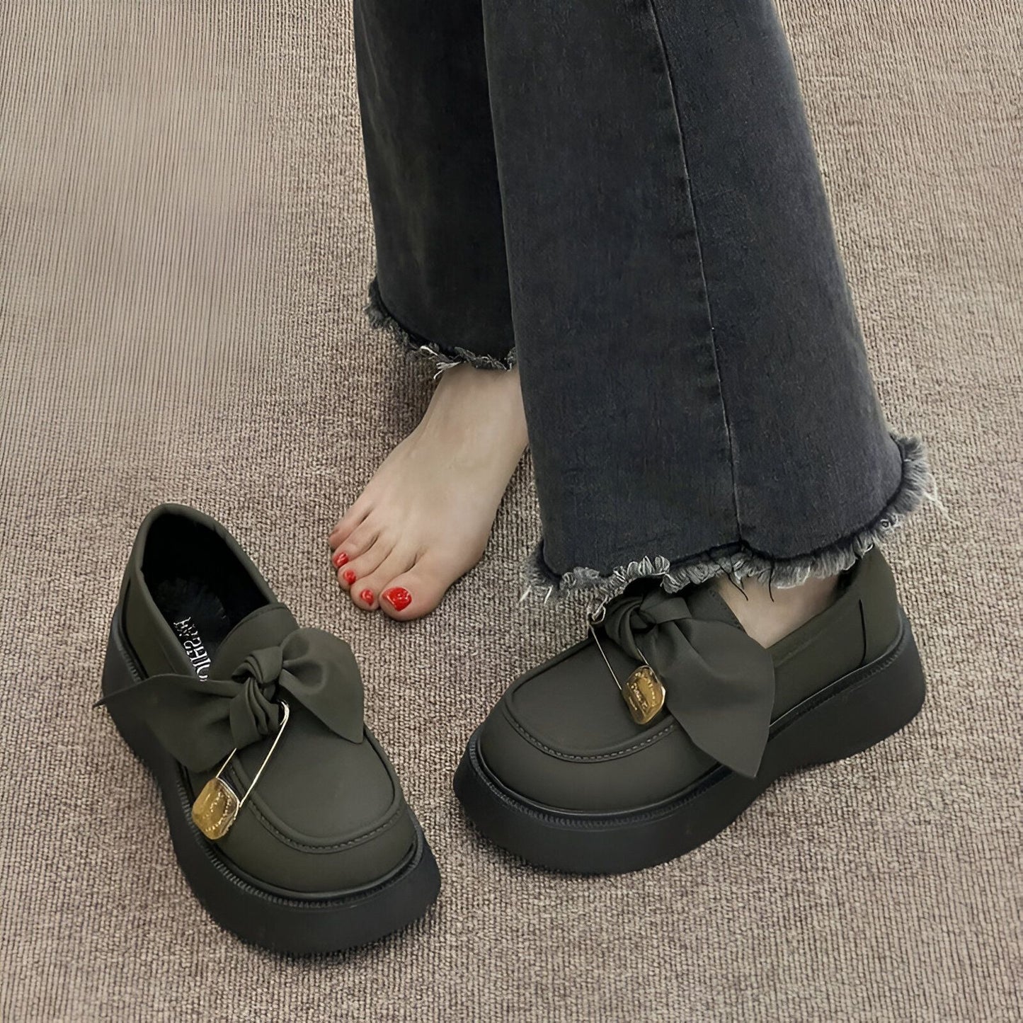 BelleMie Mocassins Femme Élégants Semelle Épaisse&Nœud