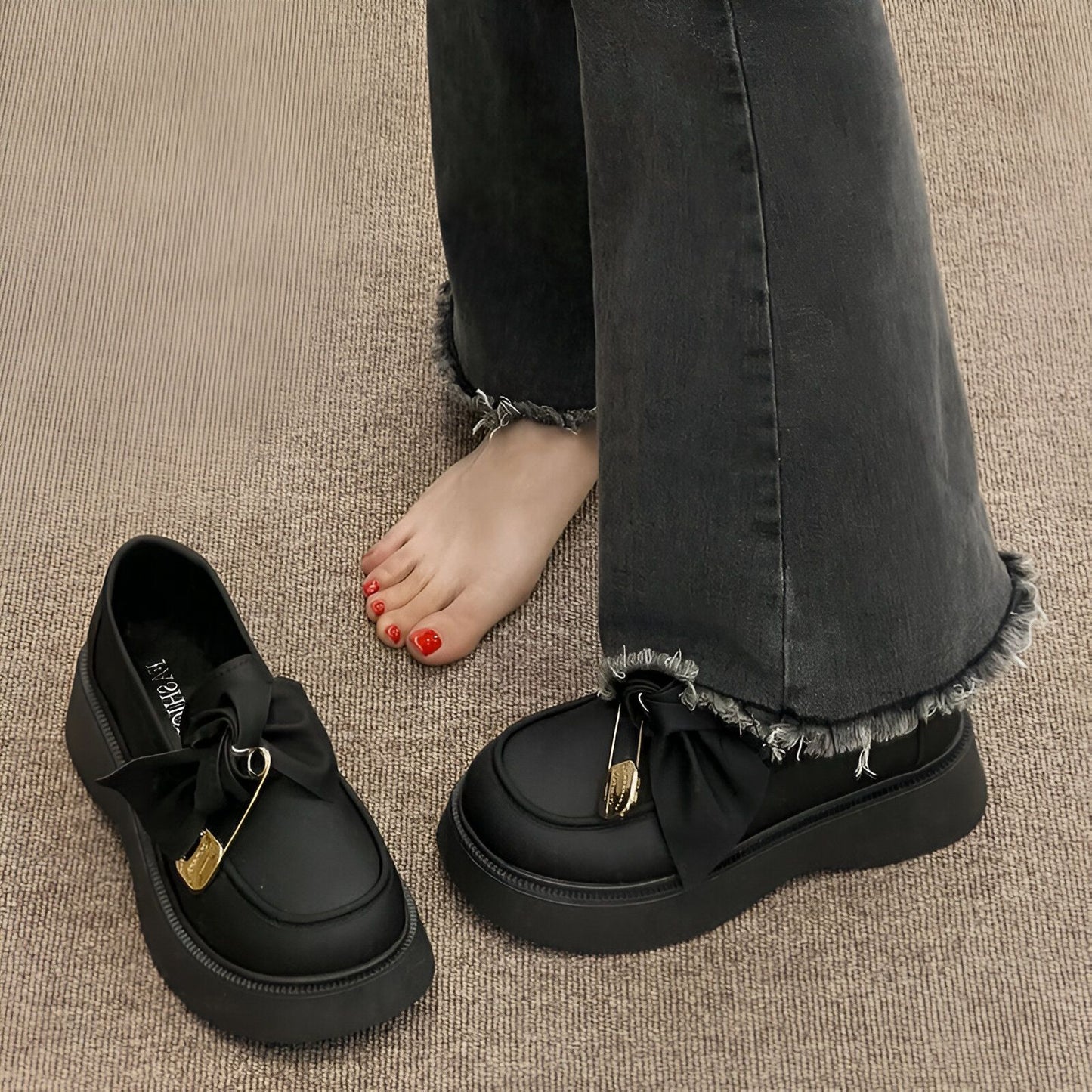 BelleMie Mocassins Femme Élégants Semelle Épaisse&Nœud