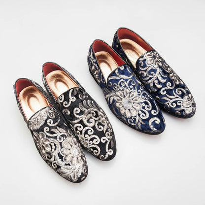Mocassins Pro Cérémonie Velours Brodés Fleurs & Sequins
