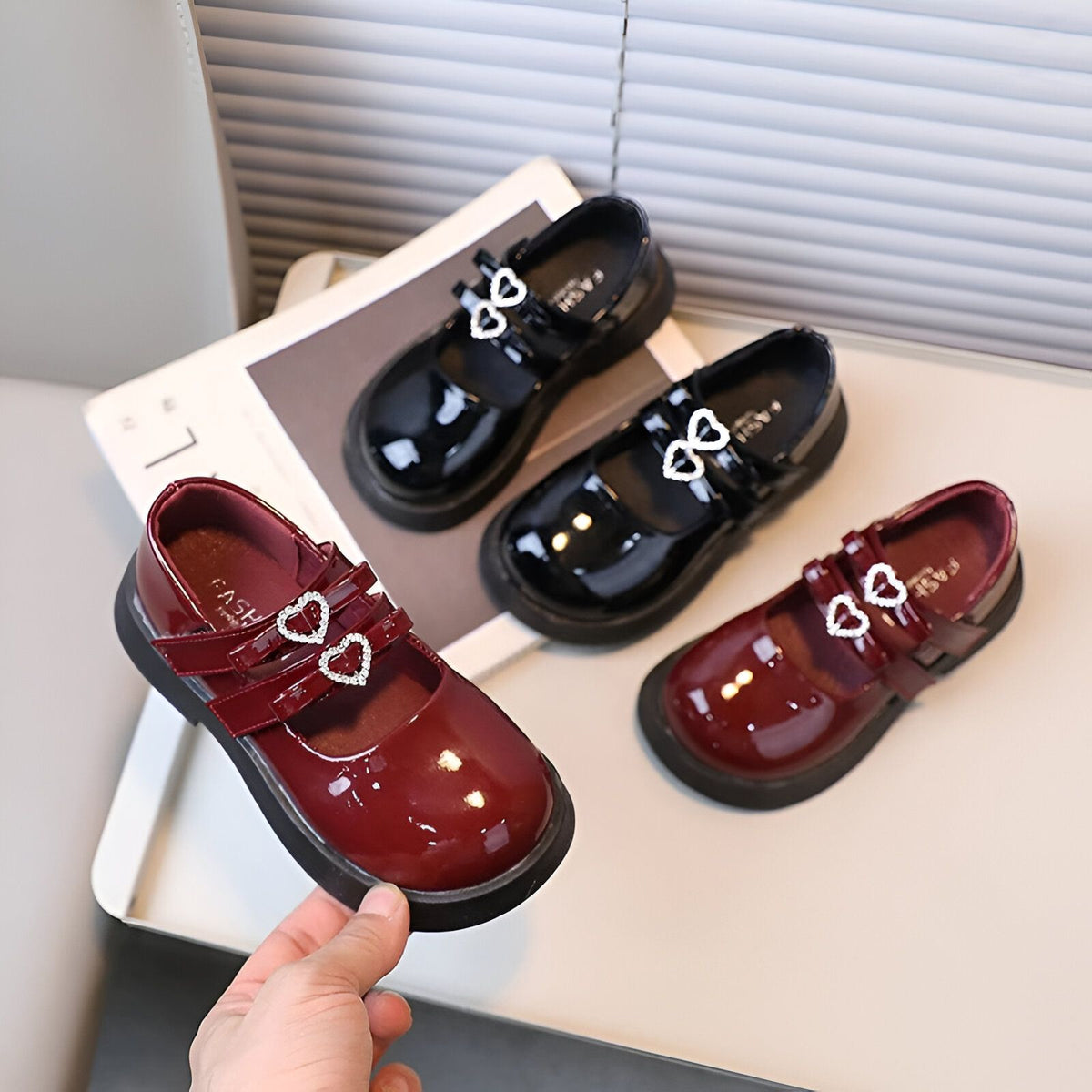 Mocassins Fille Vernis Scratch - Double Bride Cœur