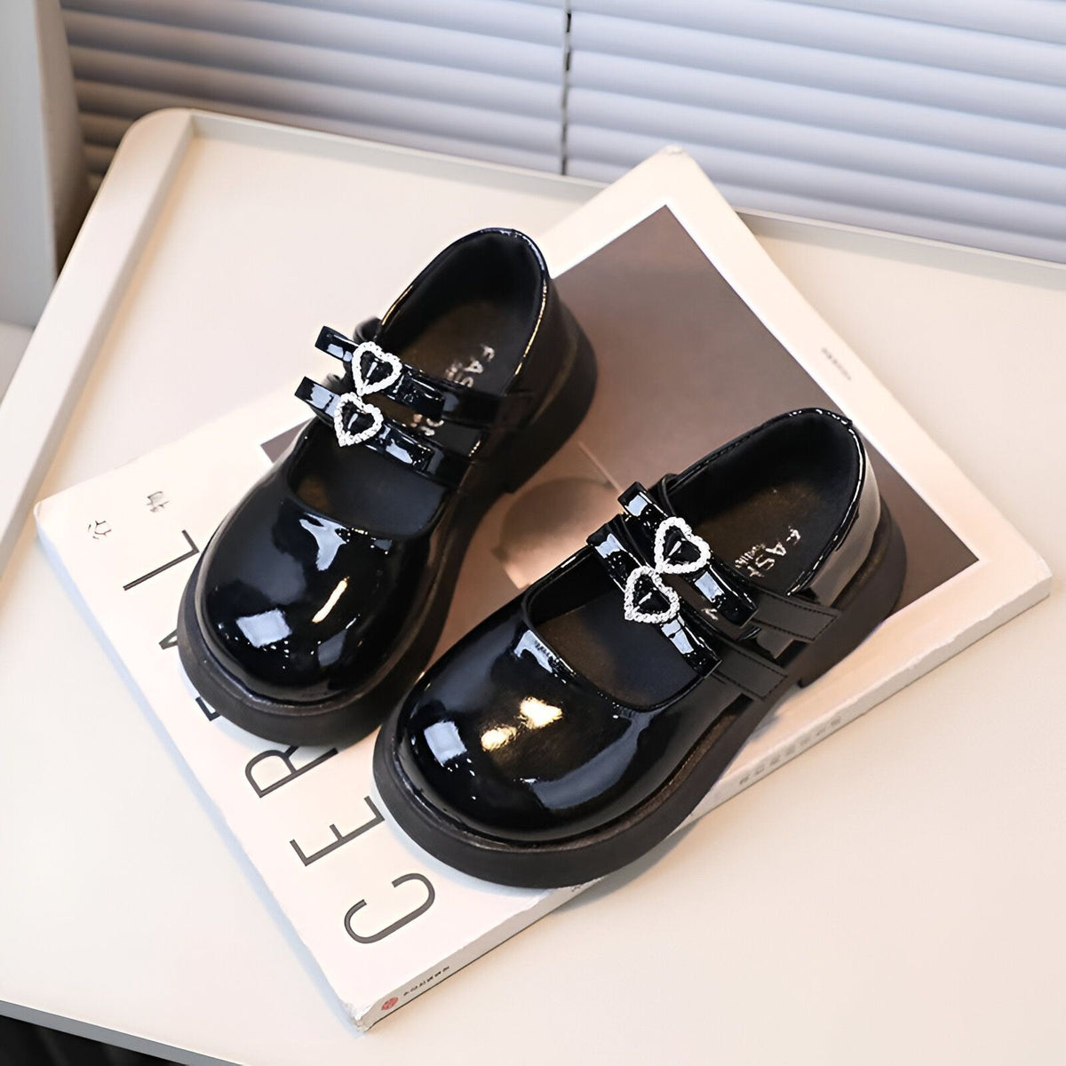 Mocassins Fille Vernis Scratch - Double Bride Cœur