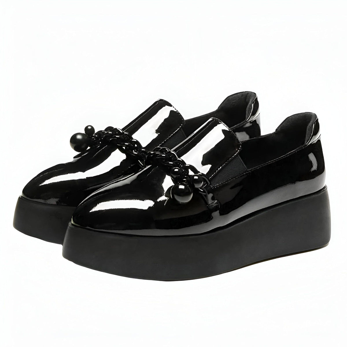 Luxe Mocassins vernis plateforme avec chaîne