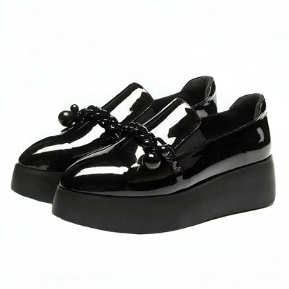Luxe Mocassins vernis plateforme avec chaîne