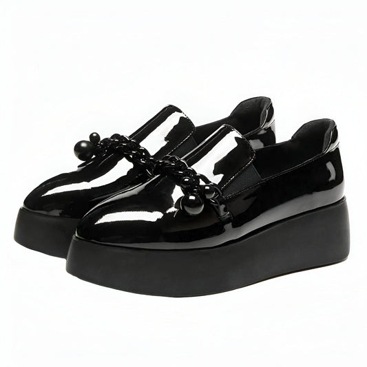 Luxe Mocassins vernis plateforme avec chaîne