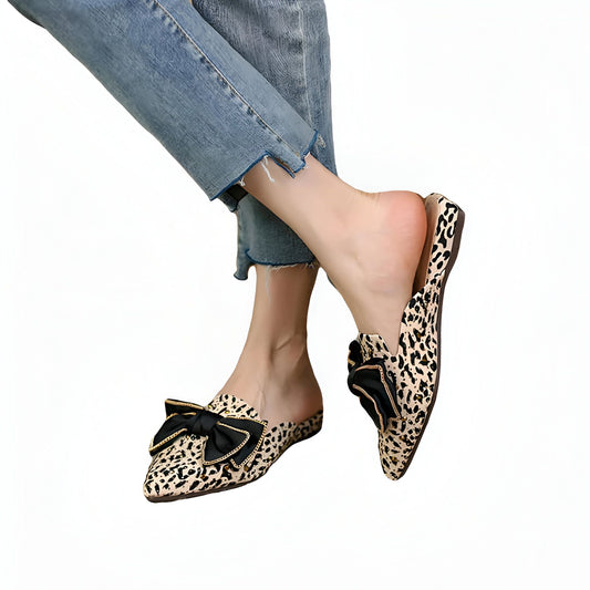 LuxePulse Mules Pointues Femme Léopard avec Nœud