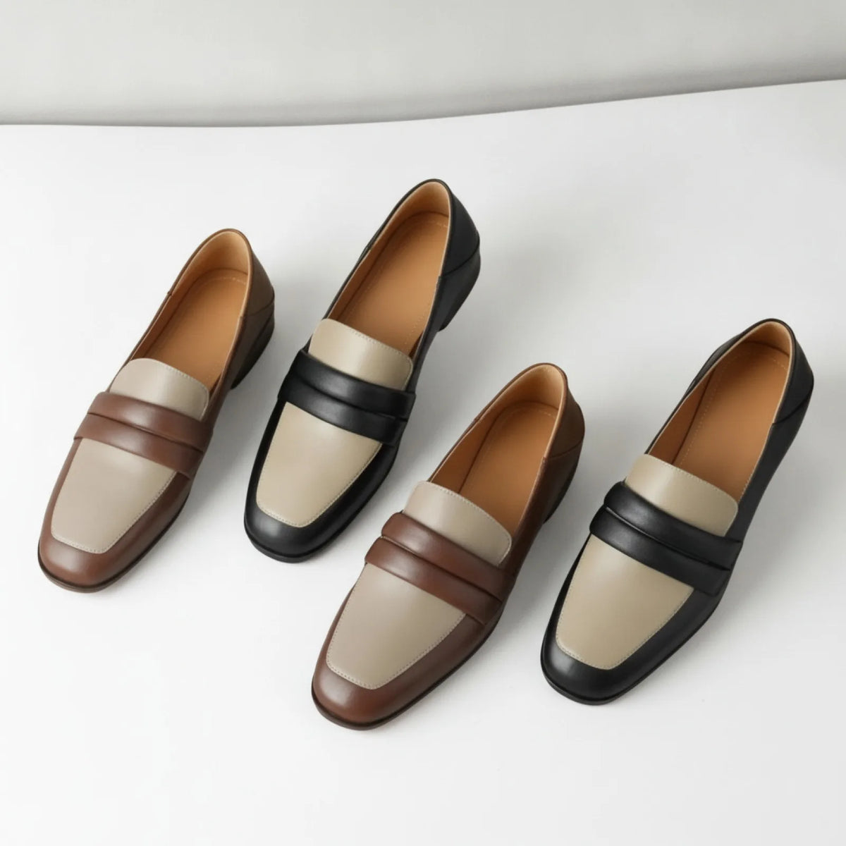 Nexa Mocassins Cuir Véritable Bicolores Talon Carré