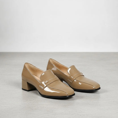 Nova Mocassins à Talons Bloc Élégants Simili Cuir Verni