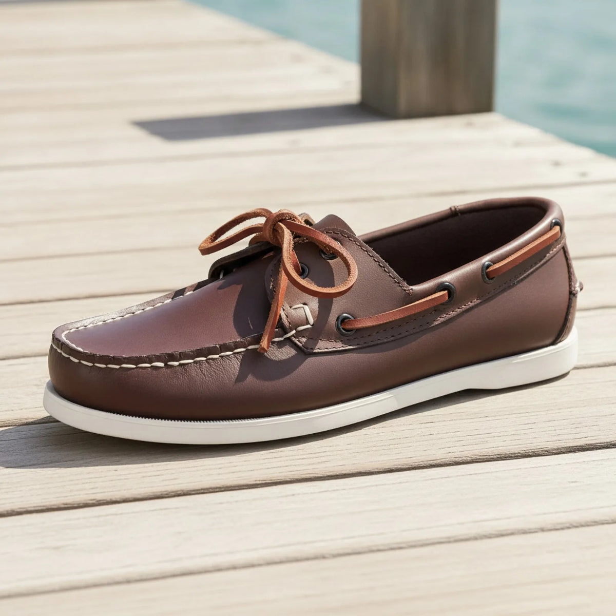 Nova Mocassins Bateau Cuir Véritable Homme à Lacets