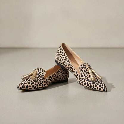 Nova Mocassins Femme Pointus Imprimé Léopard à Glands
