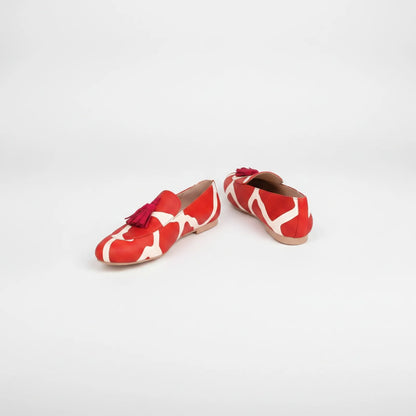 Nova Mocassins Femme Rouge Blanc Motifs Glands Raffinés
