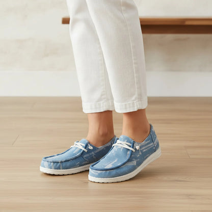 Nova Mocassins Femme Toile Jean Bleu - Style Bateau