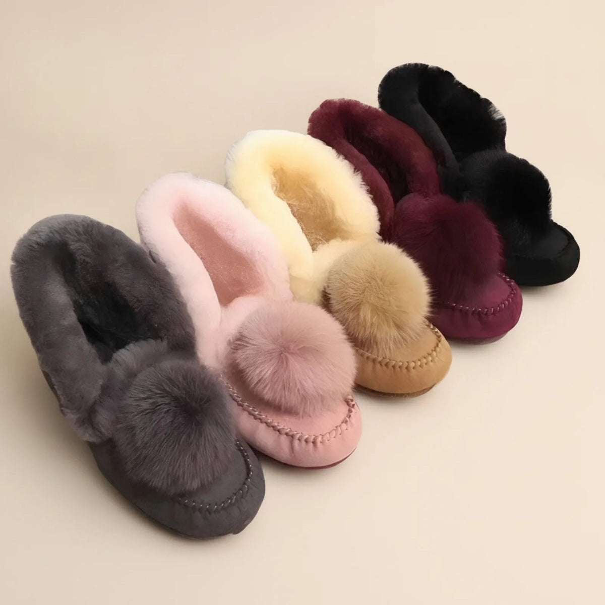 Nova Mocassins Fourrés Daim Pompon Hiver Confortables