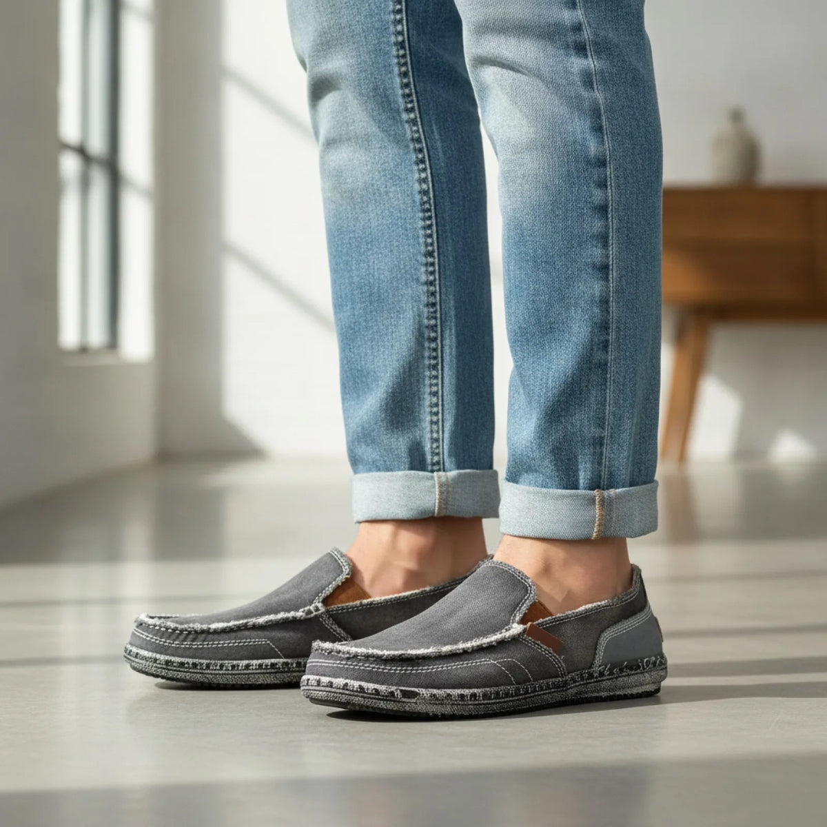 Nova Mocassins Homme Toile Jean Antidérapants