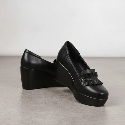Nova Mocassins noirs à compensé femme ville