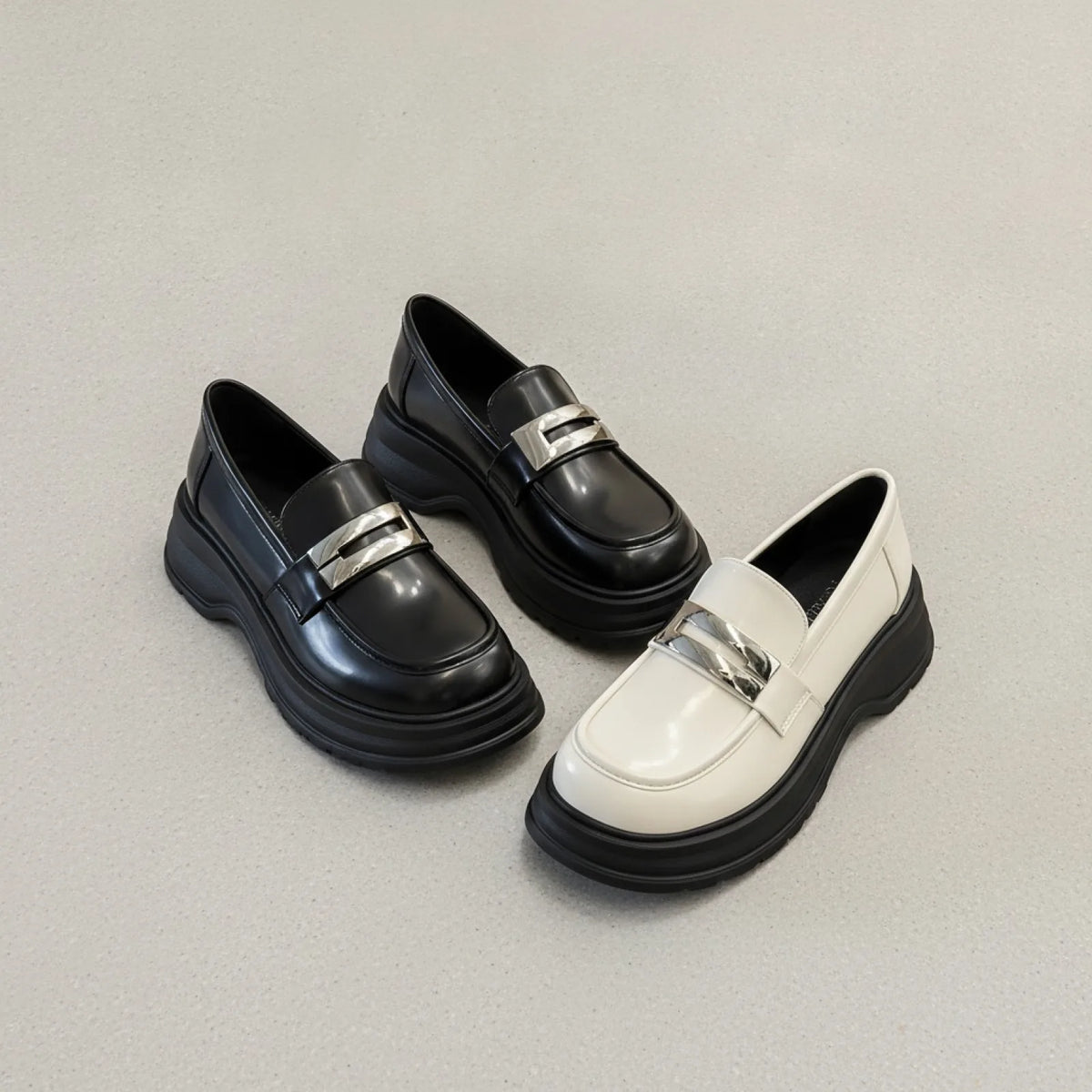 NovaBrand Mocassins plateforme bride argentée confort
