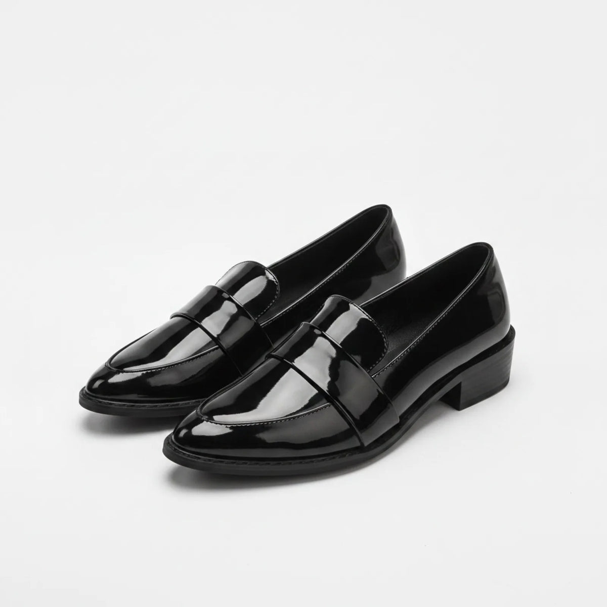 NovaMoc Mocassins Femme Noirs Vernis Bout Pointu