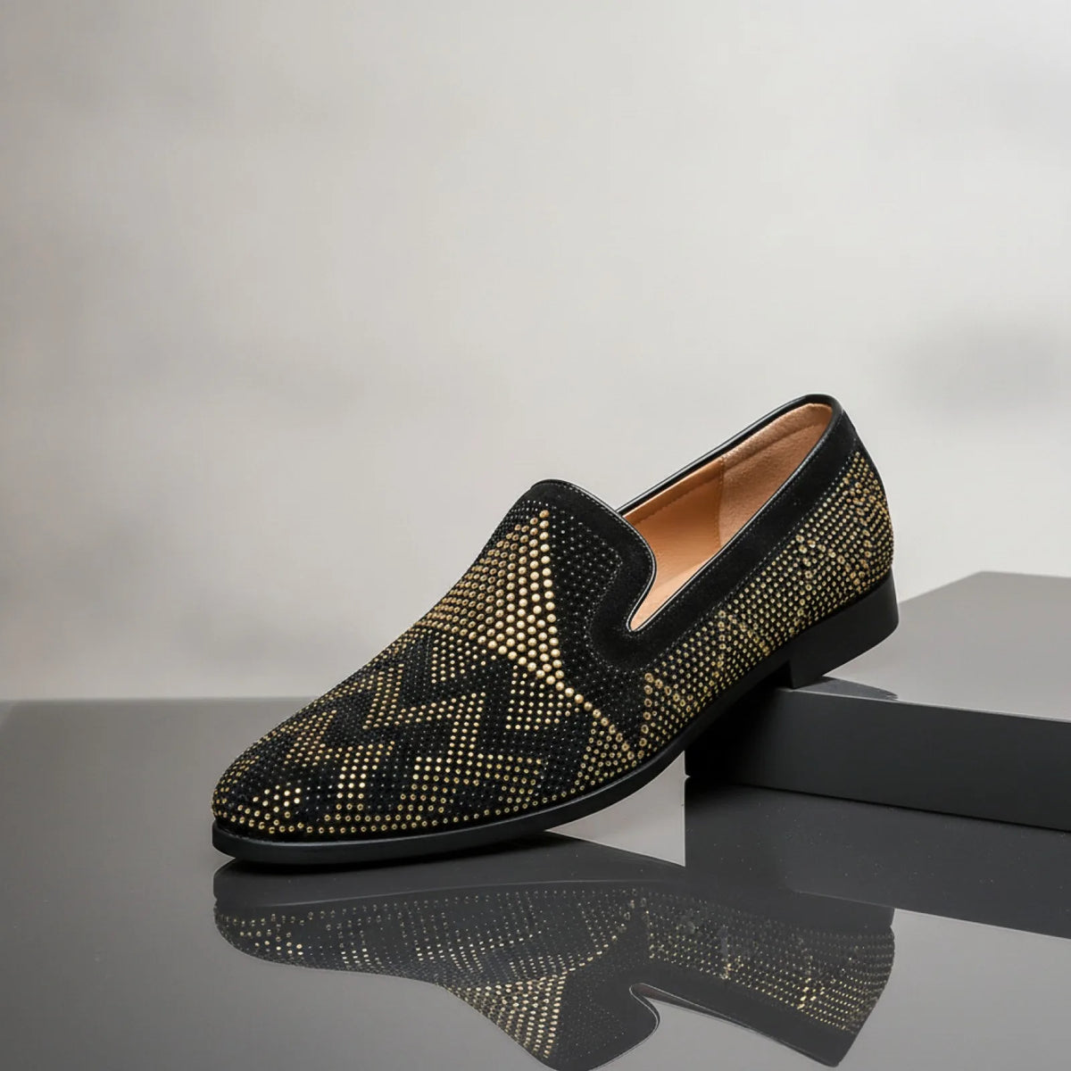 NovaMoc Mocassins noirs Homme Élégants Strass