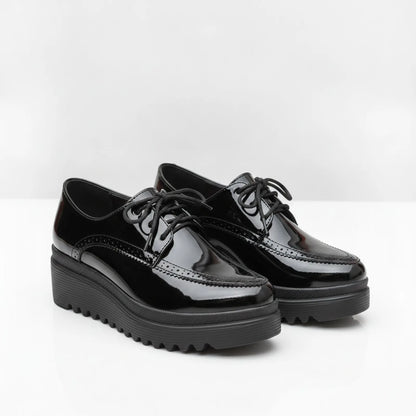 NovaMode Mocassins Femme Noirs Lacets Talons Compensés