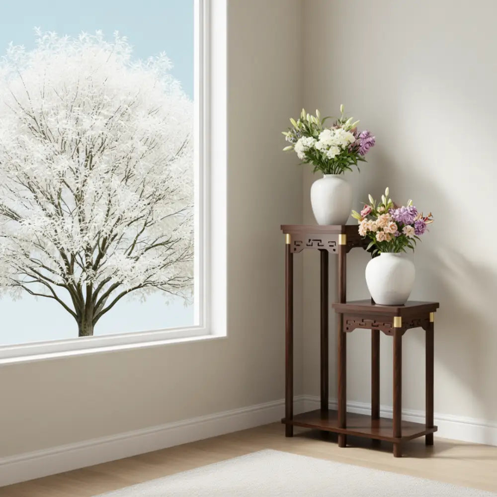 Porte plante ancien en bois sur pied