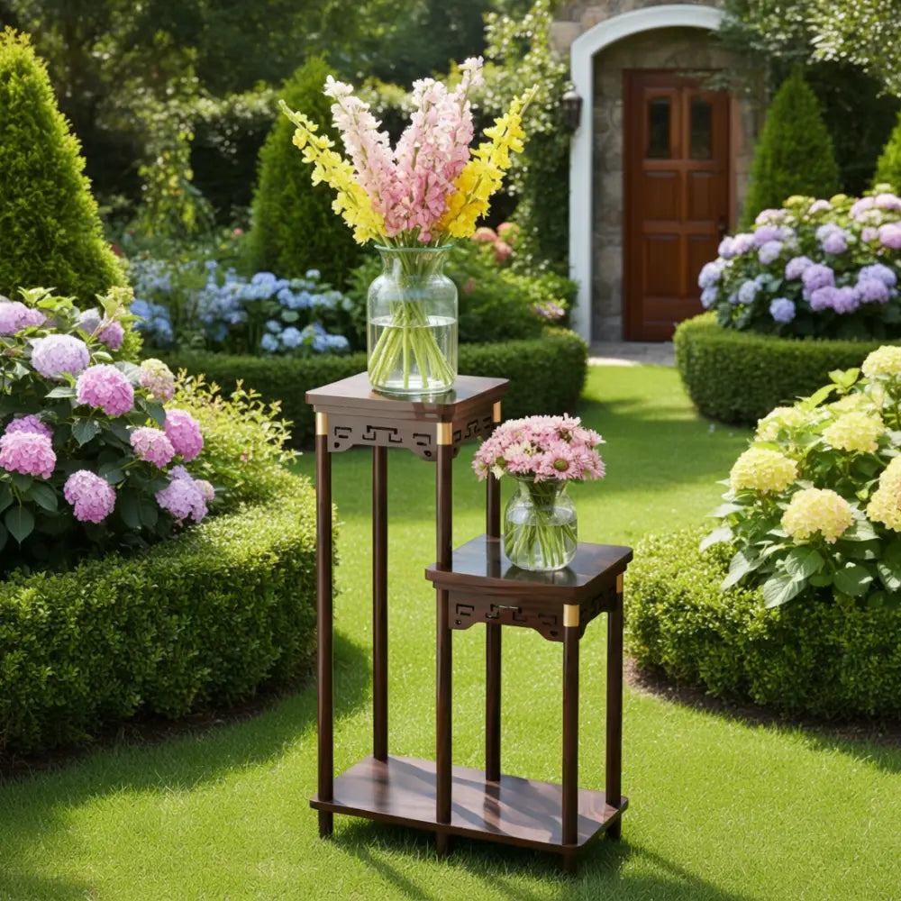 Porte plante ancien en bois sur pied