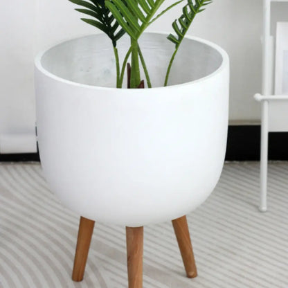 Pot de fleur avec pied en bois