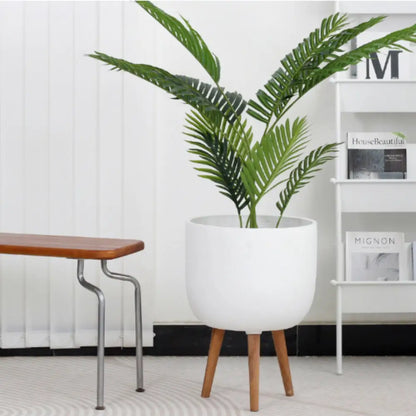 Pot de fleur avec pied en bois