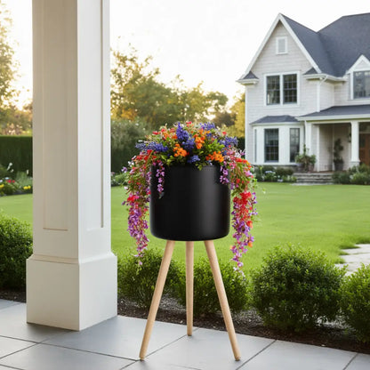 Pot de fleur sur pied metal noir