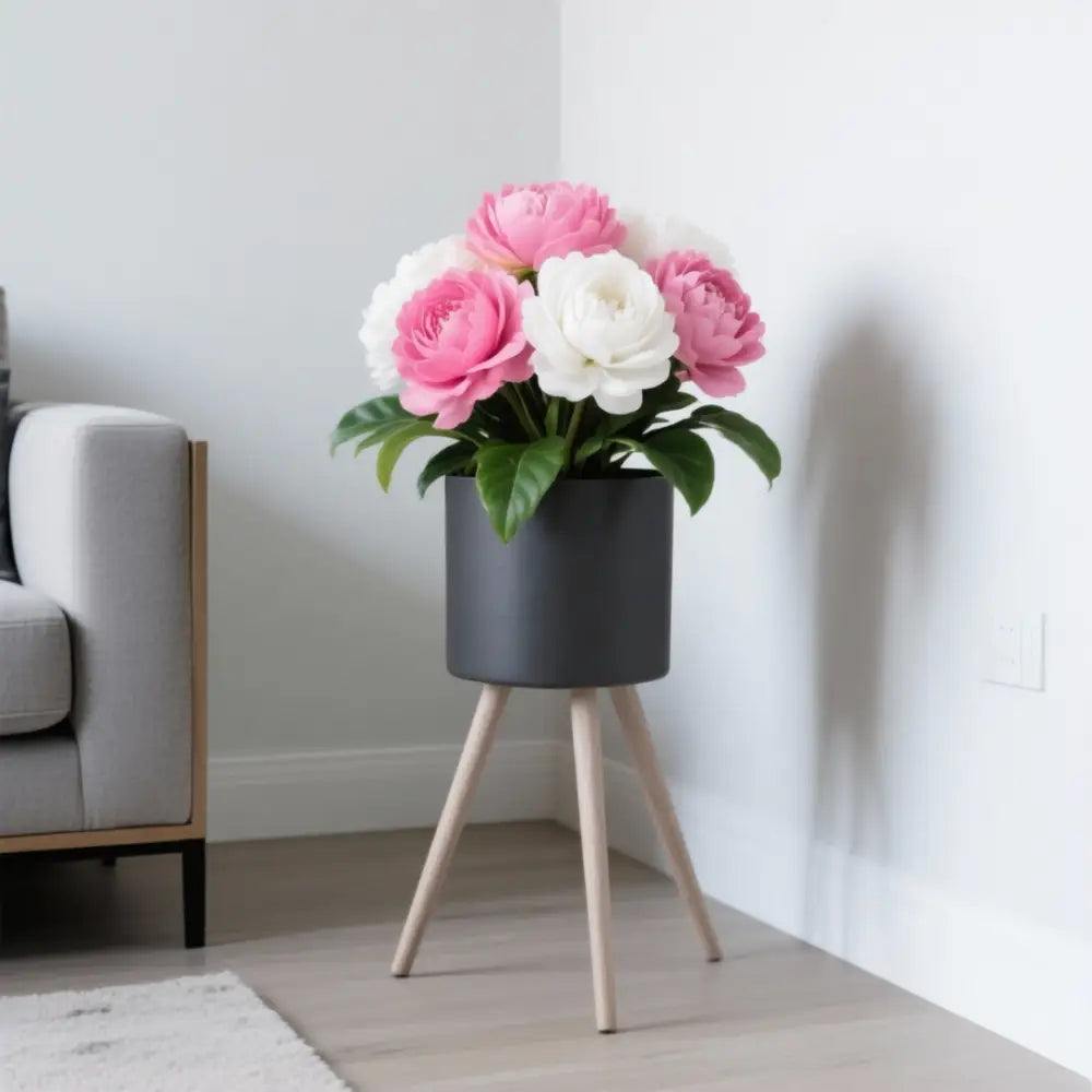 Pot de fleur sur pied metal noir