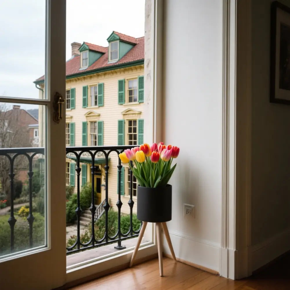 Pot de fleur sur pied metal noir