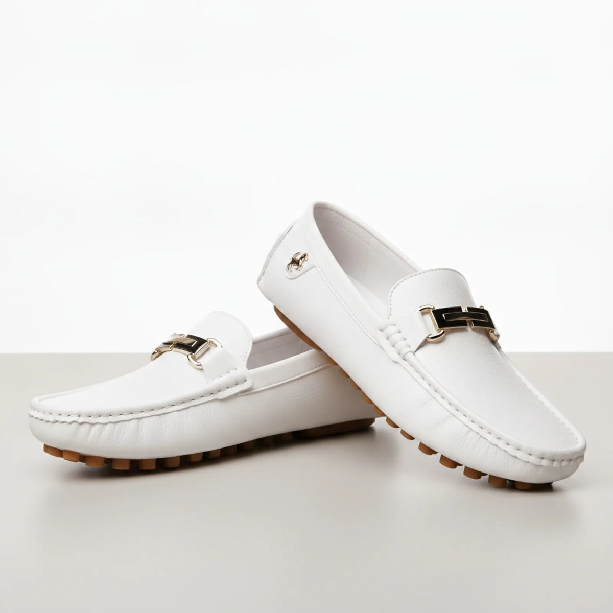 Prestige Mocassins Blancs Cuir Effet Homme Élégant